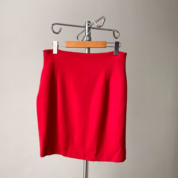 ❄️80s Vintage 100% Virgin Wool Bold Red Mini High-Waisted French Skirt - Picture 1 of 5